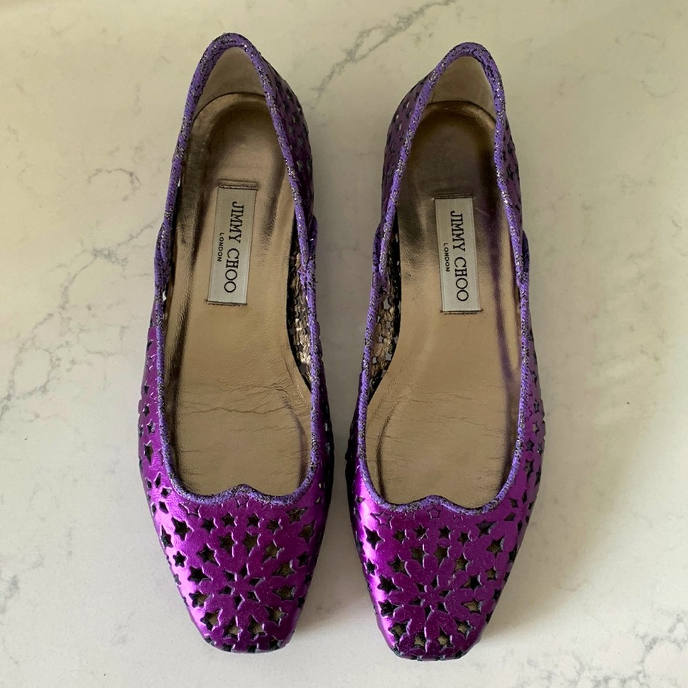 Jimmy Choo Purple Metallic Ballet Flats. Worn Only A … - Gem
